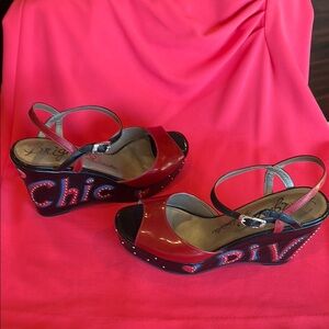 Brighton Red Wedge Sandals